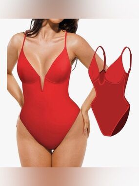Popilush Red V-Plunge One-Piece Swimsuit Women Swim shapewear NW/tags size Large